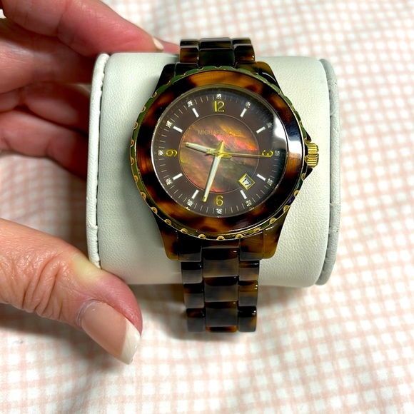 Michael Kors Accessories - MICHAEL KORS GOLD TONE+BROWN TORTOISE ACRYLIC BAND,CRYSTAL WATCH MK5298